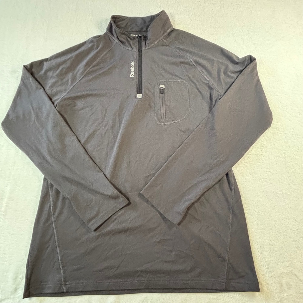 Reebok Mens 2XL Gray Quarter Zip Long Sleeve Active Pullover Thumbholes 3RSMJ804